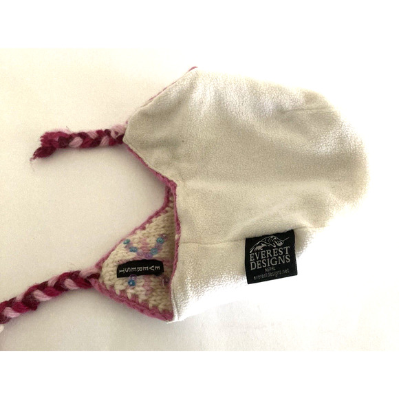 Everest Designs Ear Flap Hat Girls Wool Winter Hat Pompom Snow Star Pink Pastels - Picture 10 of 13